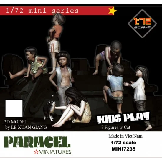 Paracel Miniatures MINI7235 1/72 Vietnam War Civilian 'Kids Play' (7 figures and 1 cat) - Model Figures