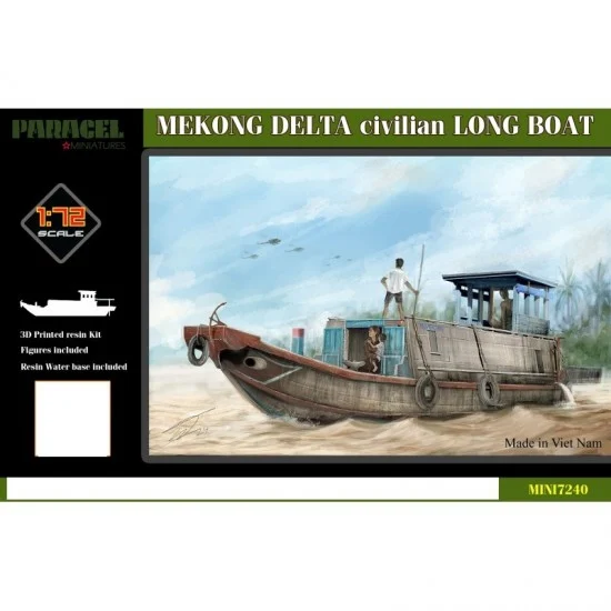 Paracel Miniatures MINI7240 1/72 Mekong Long Boat (18cm), Figures and Resin Water Base - Model Ships & Boats