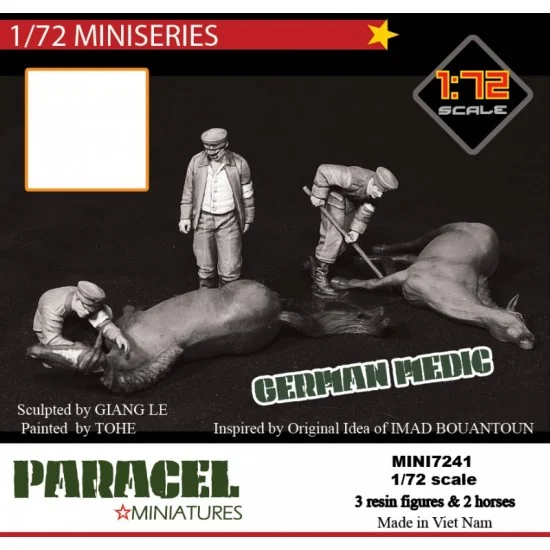 Paracel Miniatures MINI7241 1/72 WWI German Medic Team Helping Hand (3 figure and 2 dead horses) - Model Figures