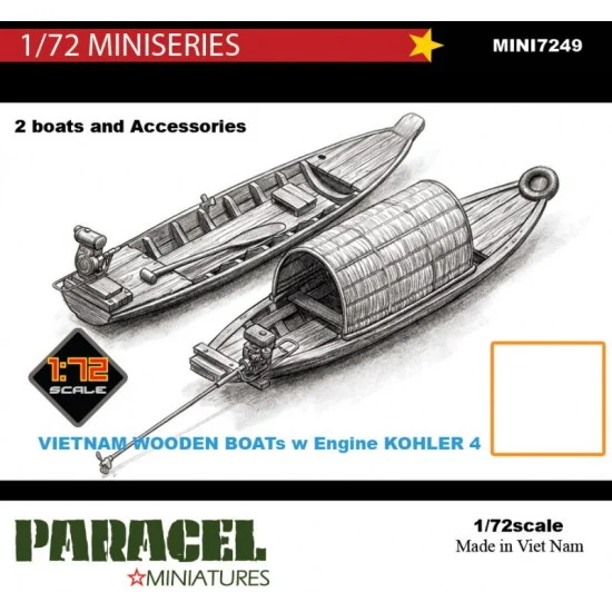 Paracel Miniatures MINI7249 1/72 Vietnam Wooden Boats with Engine KOHLER 4 (2 kits) - Model Ships & Boats