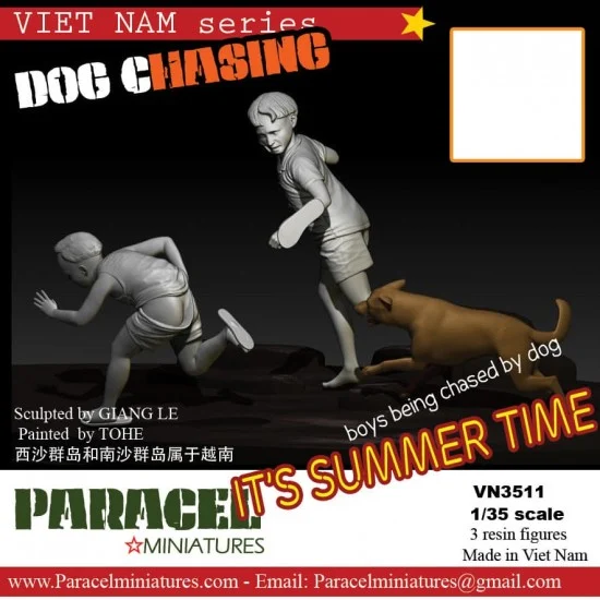 Paracel Miniatures VN3511 1/35 Vietnamese Kids set - Dog Chasing (2 figures & 1 dog)