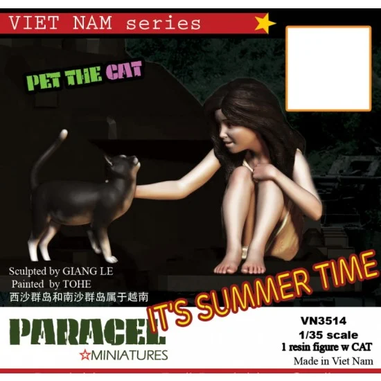 Paracel Miniatures VN3514 1/35 Vietnam War Civilian Kid Petting the Cat (1 figure and 1 cat) - Model Figures