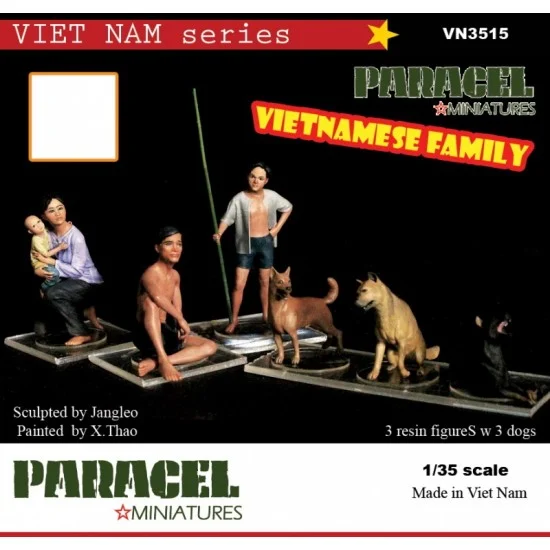 Paracel Miniatures VN3515 1/35 Vietnam War Vietnamese Family with Dogs - Model Figures