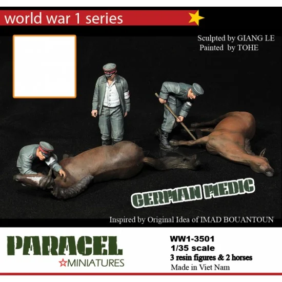 Paracel Miniatures WW1 3501 1/35 WWI German Medic Team Helping Hand (3 figure and 2 dead horses) - Model Figures