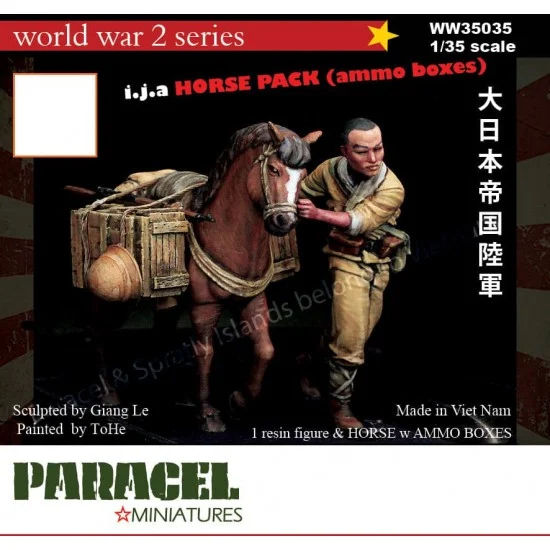 Paracel Miniatures WW35035 1/35 IJA Soldier and Horse with Ammo Boxes - Model Figures