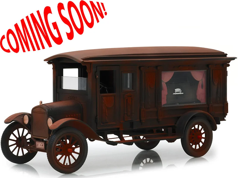 1921 Ford Model T Ornate Carved Hearse Unrestored Barn Find with Black Coffin Precision Collection 1/18 Diecast Model Car by Greenlight - Ford Models