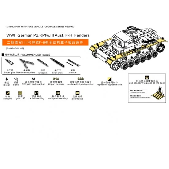 Voyager PE35990 1/35 WWII German PzKPfw.III Ausf. F-H Fenders for Dragon Models