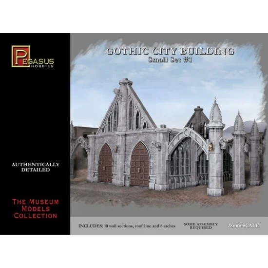 Pegasus Hobbies 4924 (28mm) Small Gothic City Building Set #1 (10 Wall Sections, Roof Line and 8 Arches) - Scenics & Diorama