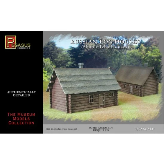 Pegasus Hobbies 7703 1/72 Russian Log Houses (2 Simple Izba Houses, 1 for Thatch Roof, 1 for Plank Roof) - Scenics & Diorama