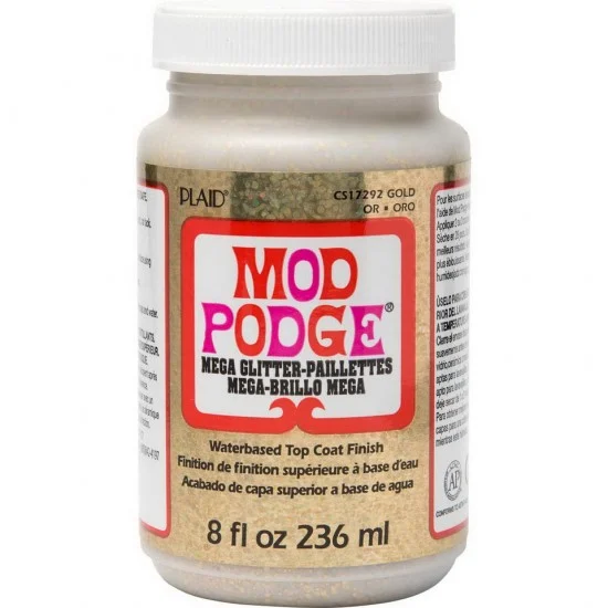 Plaid CS17292 Waterbased Top Coat Finish - Mod Podge Mega Glitter #Gold (8oz/236ml)