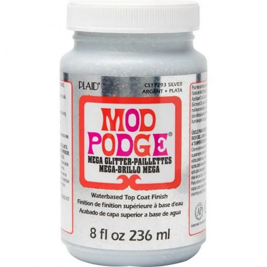 Plaid CS17293 Waterbased Top Coat Finish - Mod Podge Mega Glitter #Silver (8oz/236ml)