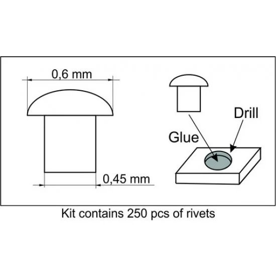 Plus Model 460 1/35 Rivets No.2 (Top Diameter: 0.6 mm, Bottom Diameter: 0.45 mm, 250pcs) - Hobby Tools & Supplies