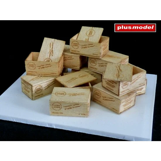Plus Model 480 1/35 WWII US Wooden Crates for Cigarettes Type II (Laser Carved Wooden Parts) - Scenics & Diorama