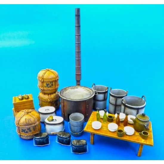 Plus Model 488 1/35 Japanese Military Field Kitchen Equipment - Scenics & Diorama