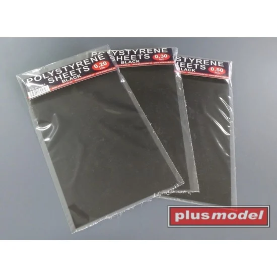 Plus Model 575 Plastic Plates Black 0.3mm Thickness (2pcs, 110x190mm) - Hobby Tools & Supplies