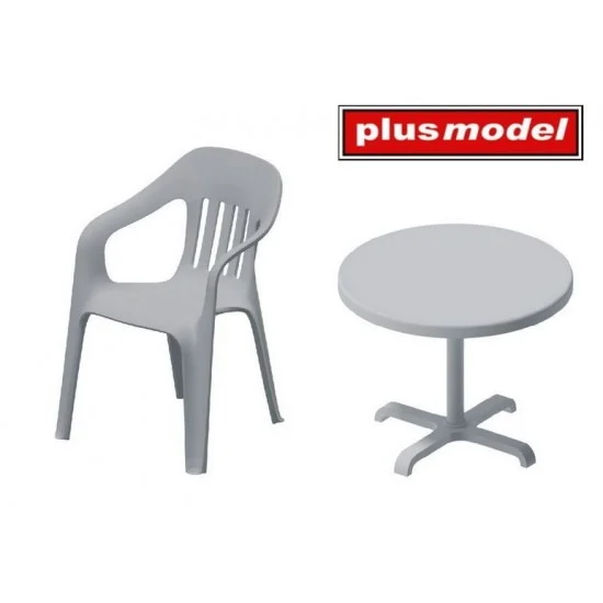 Plus Model DP3074 1/35 Plastic Chairs (2pcs) and Round Table (1pc) - Scenics & Diorama