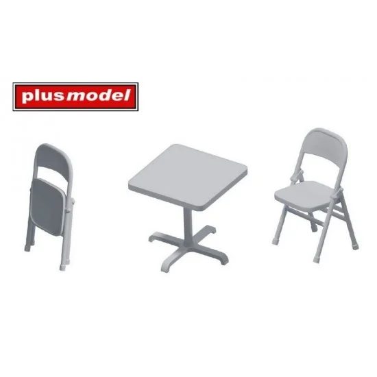 Plus Model DP3075 1/35 Folding Chairs (2 unfolded, 2 folded) and Square Table (1pc) - Scenics & Diorama