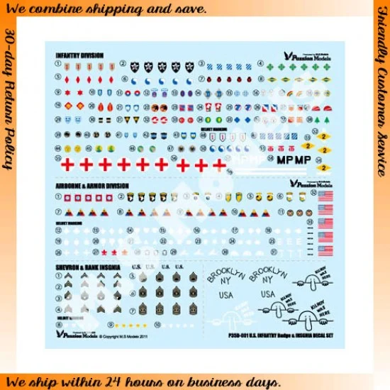 Passion Models 35D-001 1/35 WWII US Army Budge & Insignia Decal Set (water-slide)