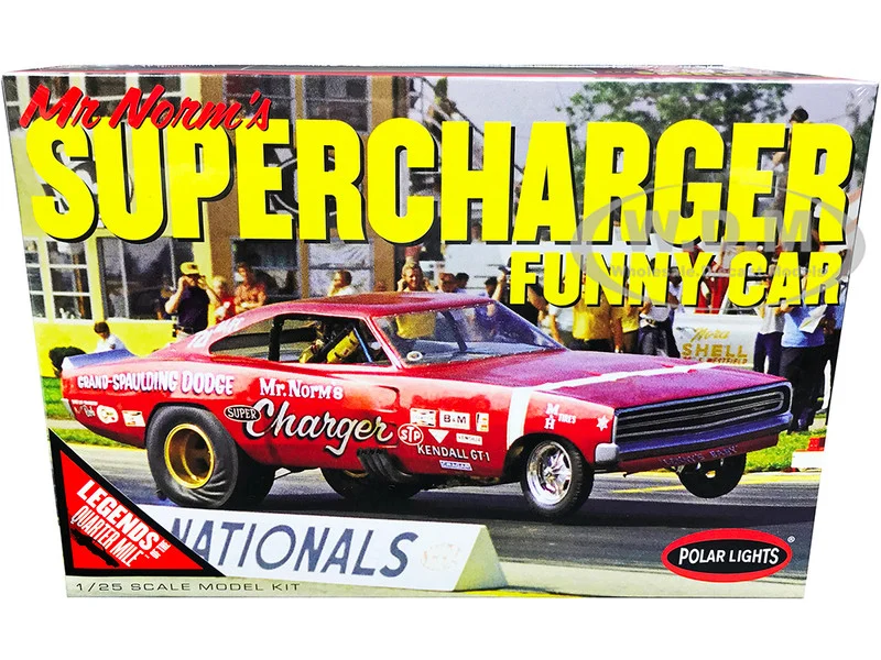 Skill 2 Model Kit 1969 Dodge Charger Funny Car "Mr. Norm's Supercharger" "Legends of the Quarter Mile" 1/25 Scale Model by Polar Lights - Dodge Models