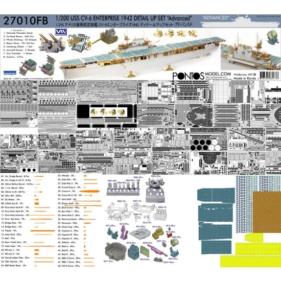 Pontos 27010FB 1/200 USS CV-6 Enterprise 1942 Detail up set (Deck Blue) for Trumpeter #03712