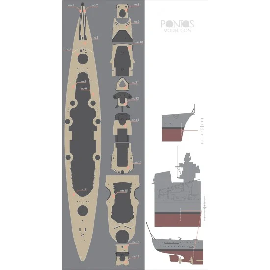 Pontos 35007WD1 1/350 DKM Tirpitz Wooden Deck Set & Dry Transfer for Tamiya kit #78015 - Model Ships & Boats