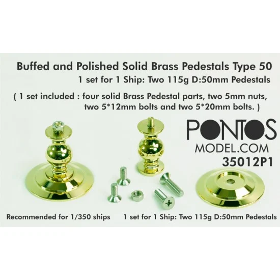 Pontos 35012P1 Buffed and Polished Solid Brass Pedestals Type 50 for 1/350 Ship models - Model Ships & Boats