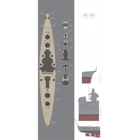 Pontos 35014WD1 1/350 DKM Tirpitz Wooden Deck Set & Dry Transfer for Revell kit - Model Ships & Boats