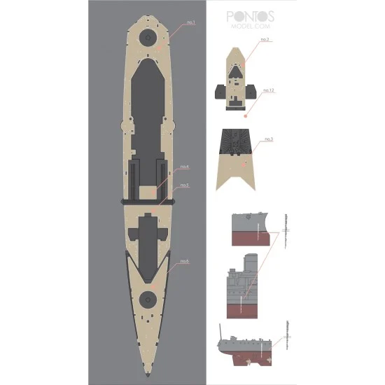 Pontos 35021WD1 1/350 HMS Repulse Wooden Deck Set & Dry Transfer for Trumpeter kit - Model Ships & Boats