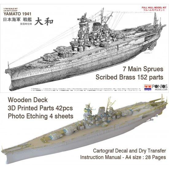 Pontos 70003R1 1/700 IJN Battleship Yamato 1941 Full Hull Kit - Model Ships & Boats