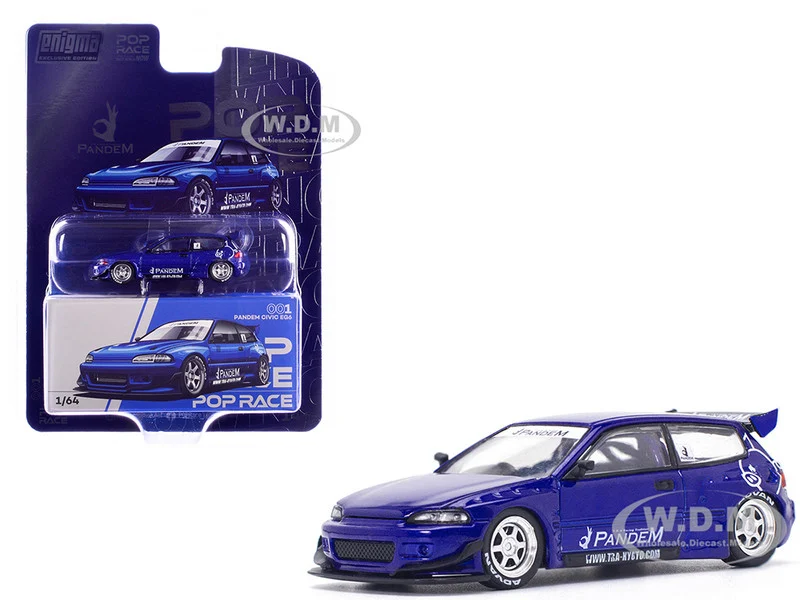 Pandem Civic EG6 RHD (Right Hand Drive) Blue Metallic "Enigma Exclusive Edition" 1/64 Diecast Model Car by Pop Race - Honda Models