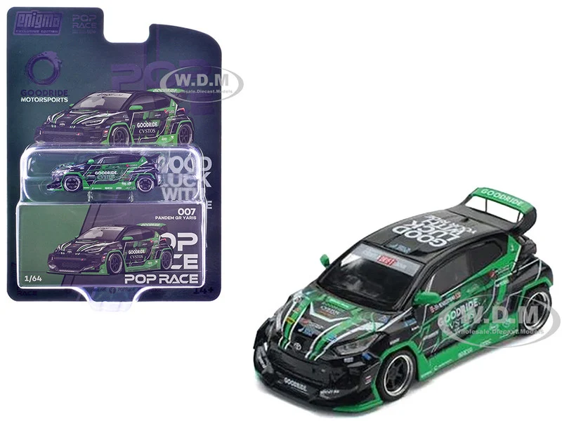 Pandem GR Yaris RHD (Right Hand Drive) "Goodride Motorsports" Green and Black with Graphics "Enigma Exclusive Edition" 1/64 Diecast Model Car by Pop Race - Toyota Models