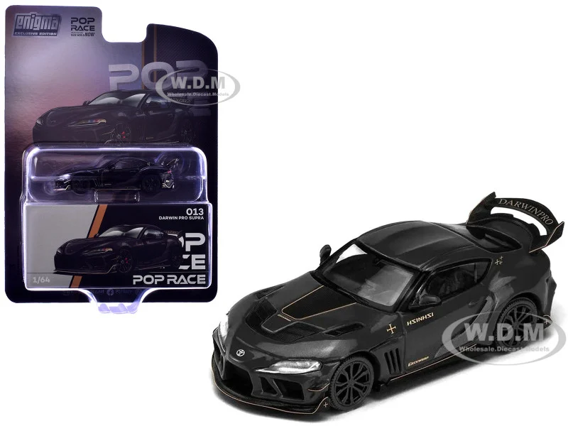 Toyota Supra DarwinPro Black with Gold Accents "Enigma Exclusive Edition" 1/64 Diecast Model Car by Pop Race - Toyota Models