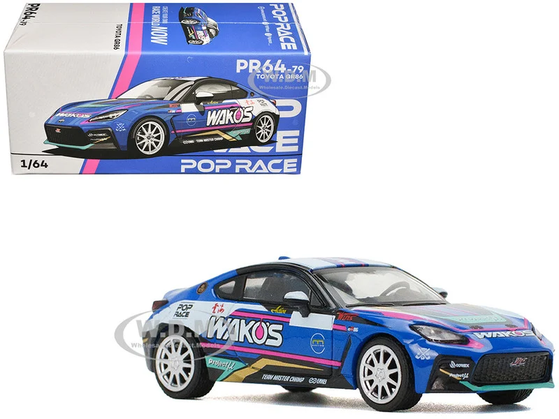 Toyota GR86 "Wako's" Blue with Graphics 1/64 Diecast Model Car by Pop Race - Toyota Models