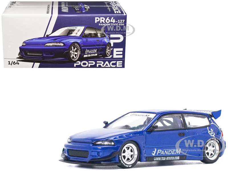 Pandem Civic EG6 RHD (Right Hand Drive) Blue Metallic 1/64 Diecast Model Car by Pop Race - Honda Models