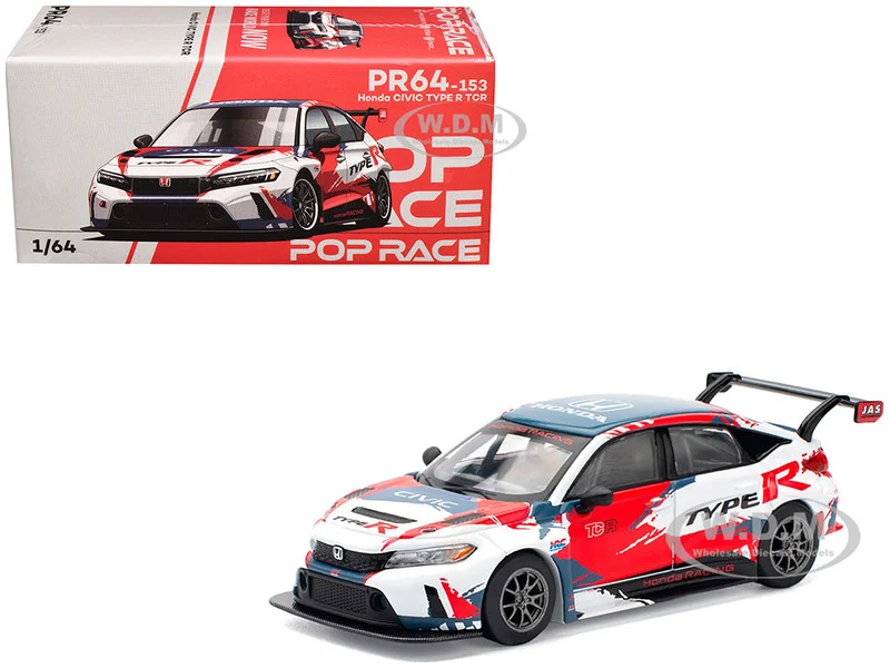 Honda Civic Type R TCR "Presentation" White with Graphics 1/64 Diecast Model Car by Pop Race - Honda Models