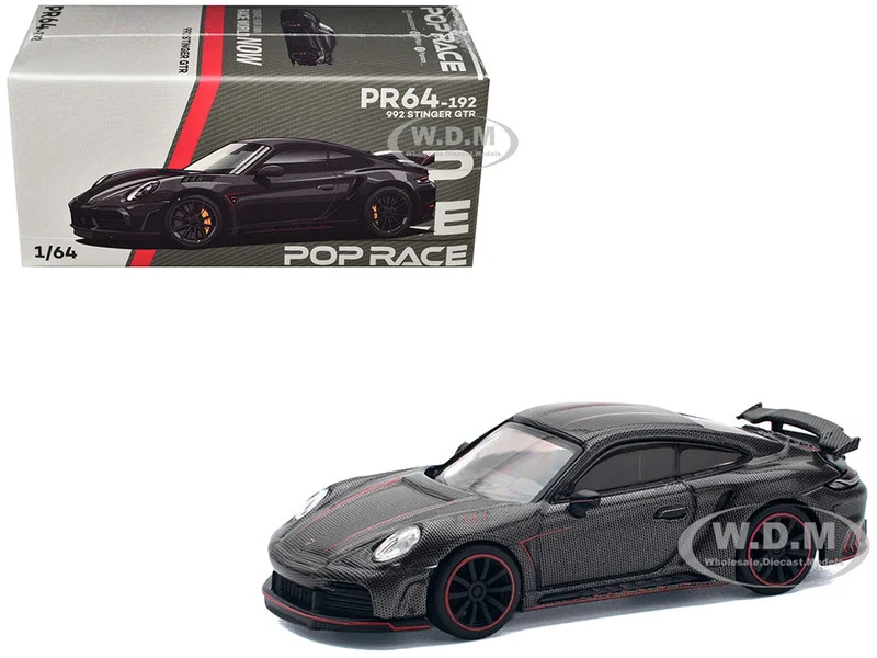 992 Stinger GTR Carbon Edition with Red Accents 1/64 Diecast Model Car by Pop Race - Porsche Models