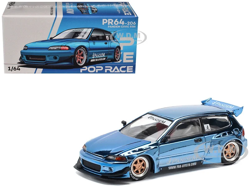Pandem Civic EG6 RHD (Right Hand Drive) Blue Chrome 1/64 Diecast Model Car by Pop Race - Honda Models
