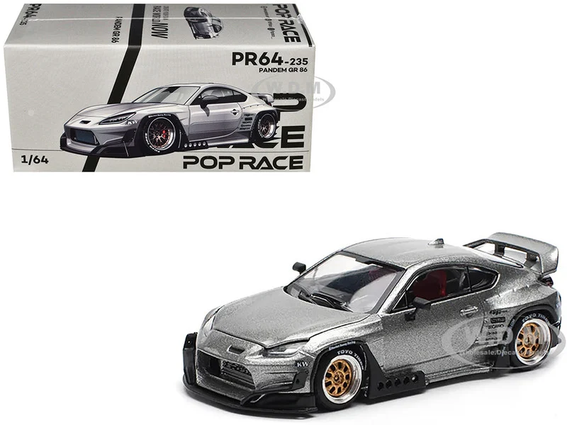 Toyota Pandem GR86 Silver Metallic 1/64 Diecast Model Car by Pop Race - Toyota Models