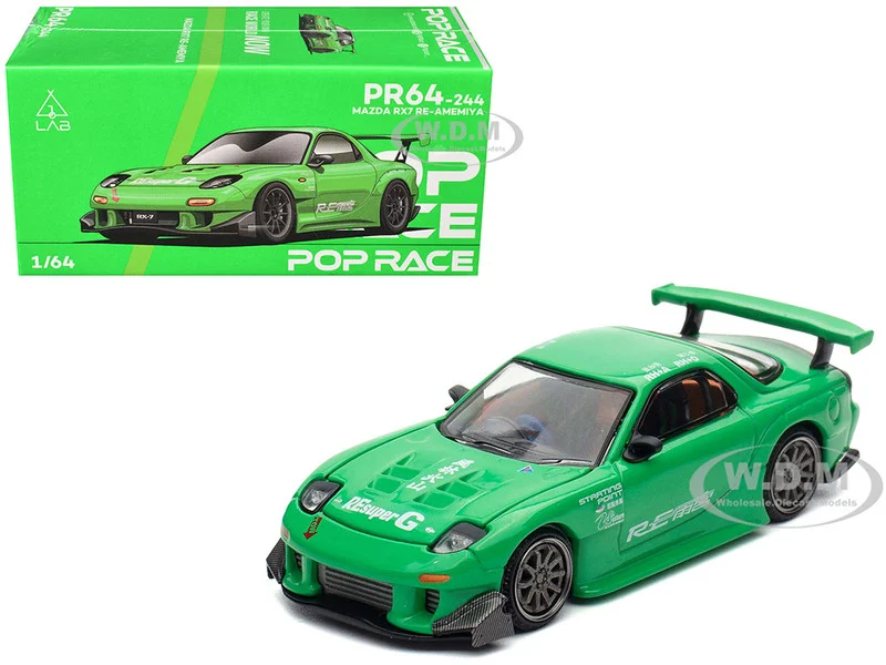 Mazda RX7 "RE Amemiya" Widebody RHD (Right Hand Drive) Green 1/64 Diecast Model Car by Pop Race - Mazda Models