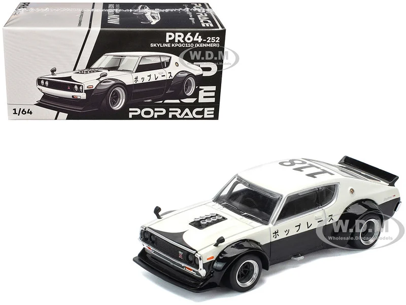 Skyline KPGC110 "Kenmeri" RHD (Right Hand Drive) "Japan National Police Agency Livery" Black and White 1/64 Diecast Model Car by Pop Race - Nissan Models