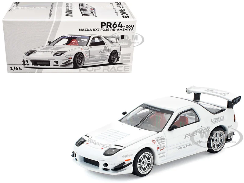 Mazda RX7 (FC3S) RE Amemiya RHD (Right Hand Drive) White 1/64 Diecast Model Car by Pop Race - Mazda Models