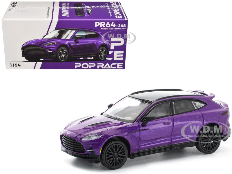 Aston Martin DBX 707 Storm Purple Metallic with Black Top 1/64 Diecast Model Car by Pop Race - Aston Martin Models