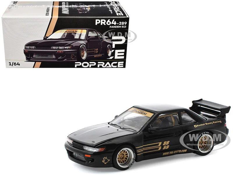 Pandem S13 RHD (Right Hand Drive) Black with Gold Accents 1/64 Diecast Model Car by Pop Race - Nissan Models
