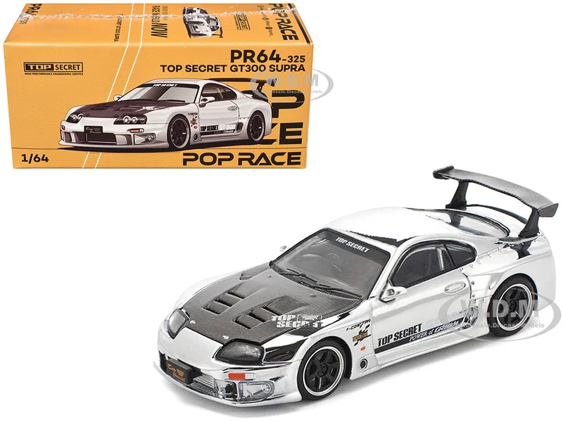 Toyota Supra "Top Secret" GT300 RHD (Right Hand Drive) Silver Chrome 1/64 Diecast Model Car by Pop Race - Toyota Models