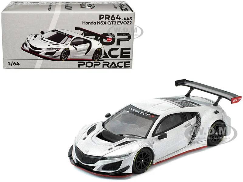 Honda NSX GT3 EVO22 Silver Metallic "Brazilian Event Exclusive" 1/64 Diecast Model Car by Pop Race - Honda Models
