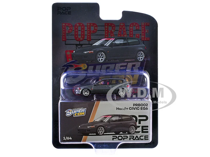 Honda Civic EG6 RHD (Right Hand Drive) Gray Metallic with Red Interior "2026 Diecast Super Con Las Vegas Event Exclusive" 1/64 Diecast Model Car by Pop Race - Honda Models