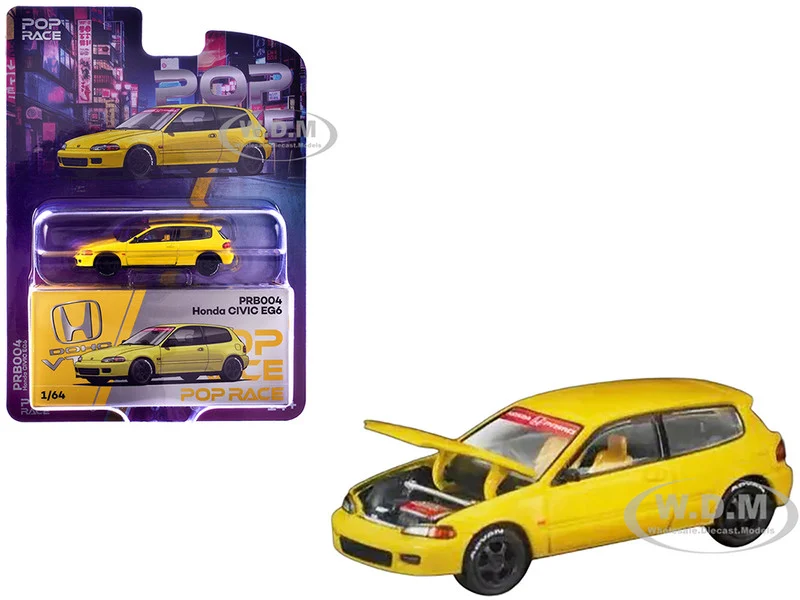 Honda Civic EG6 RHD (Right Hand Drive) Yellow "Vancouver 2026 Event Edition" 1/64 Diecast Model Car by Pop Race - Honda Models