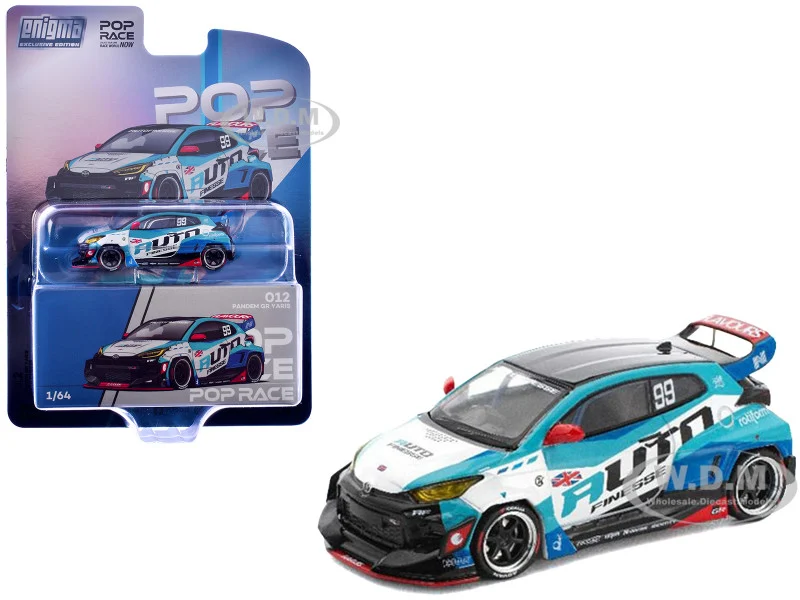 Pandem GR Yaris RHD (Right Hand Drive) #99 "Auto Finesse" Blue and White with Graphics "Enigma Exclusive Edition" 1/64 Diecast Model Car by Pop Race - Toyota Models