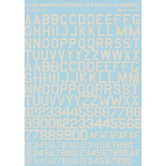 Print Scale 32-001 1/32 USAF Modern Stencil Letters and Numbers (White) Decals