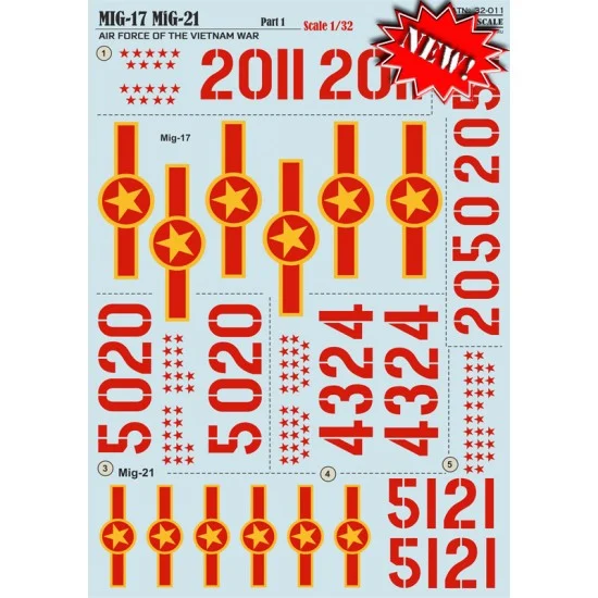 Print Scale 32-011 1/32 Mikoyan MiG-17/MiG-21 Air Force of The Vietnam War Decals Part 1